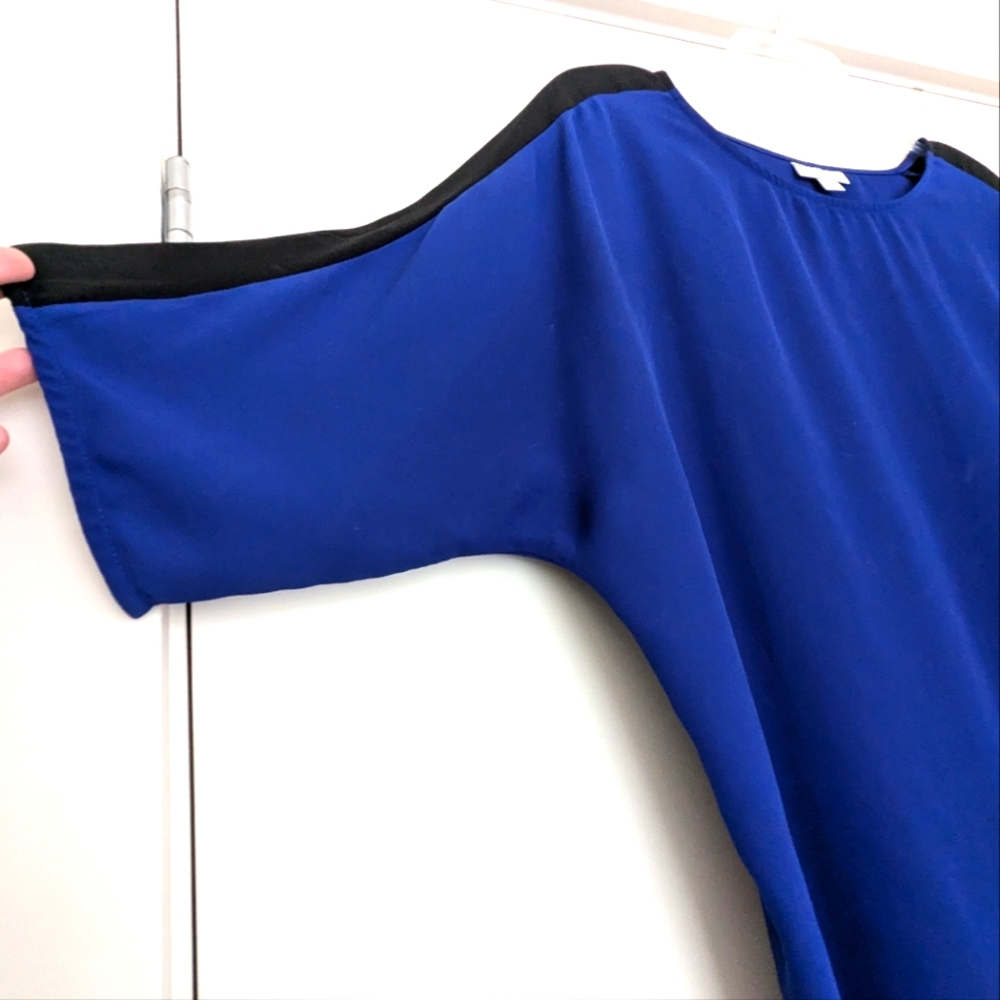 EUC New York & Company Dark Cobalt/ Black 3/4 Sleeve Blouse, WS - Picture 3 of 5